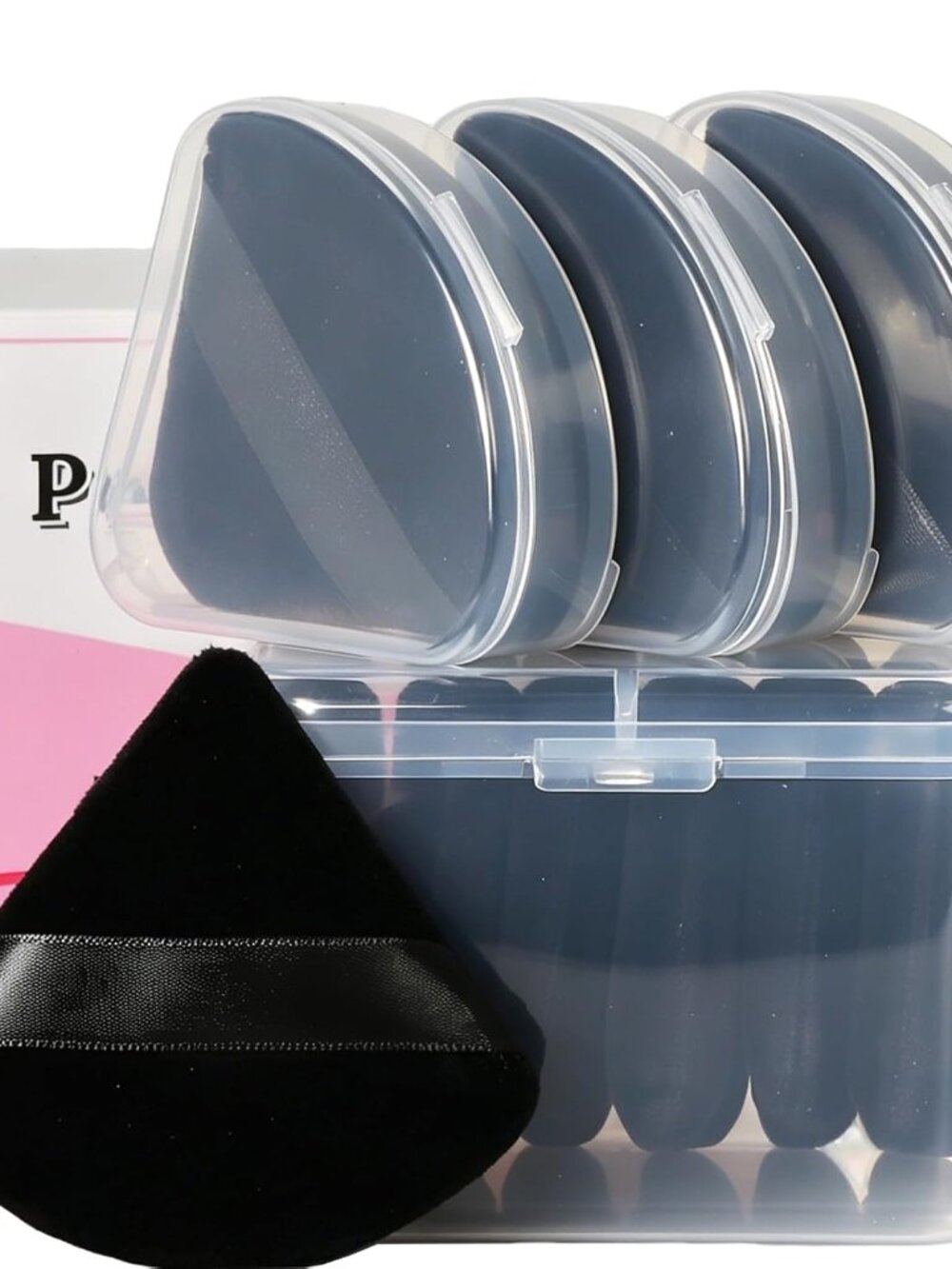 10Pcs Triangle Powder Puff Face Makeup,Setting,With Case,Black